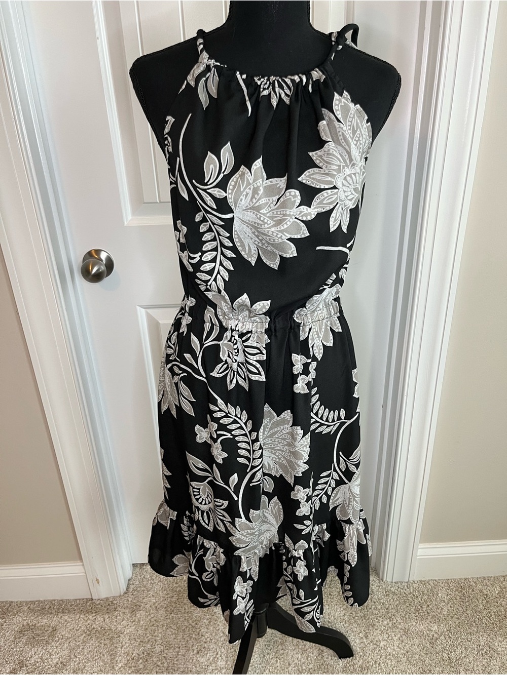 Joe Fresh Black and White Halter Floral Midi Dress